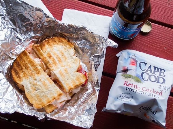 Alive & Kicking lobster sandwich and Cape Cod potato chips