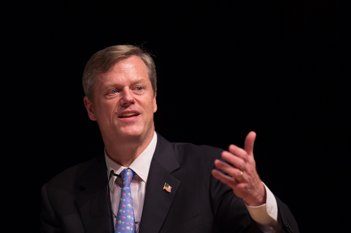 Republican Gubernatorial hopeful Charlie Baker participates in the 2014 Massachusetts Gubernatorial Forum on Mental Health in Boston, Wednesday, June 25, 2014, sponsored by The Massachusetts School of Professional Psychology. The intent of the forum was to create a dialogue around issues of mental health, focusing on veterans, teen suicide, the social impact of casino and marijuana legalization, and mental health care. Gretchen Ertl/AP Images for Massachusetts School of Professional Psychology.