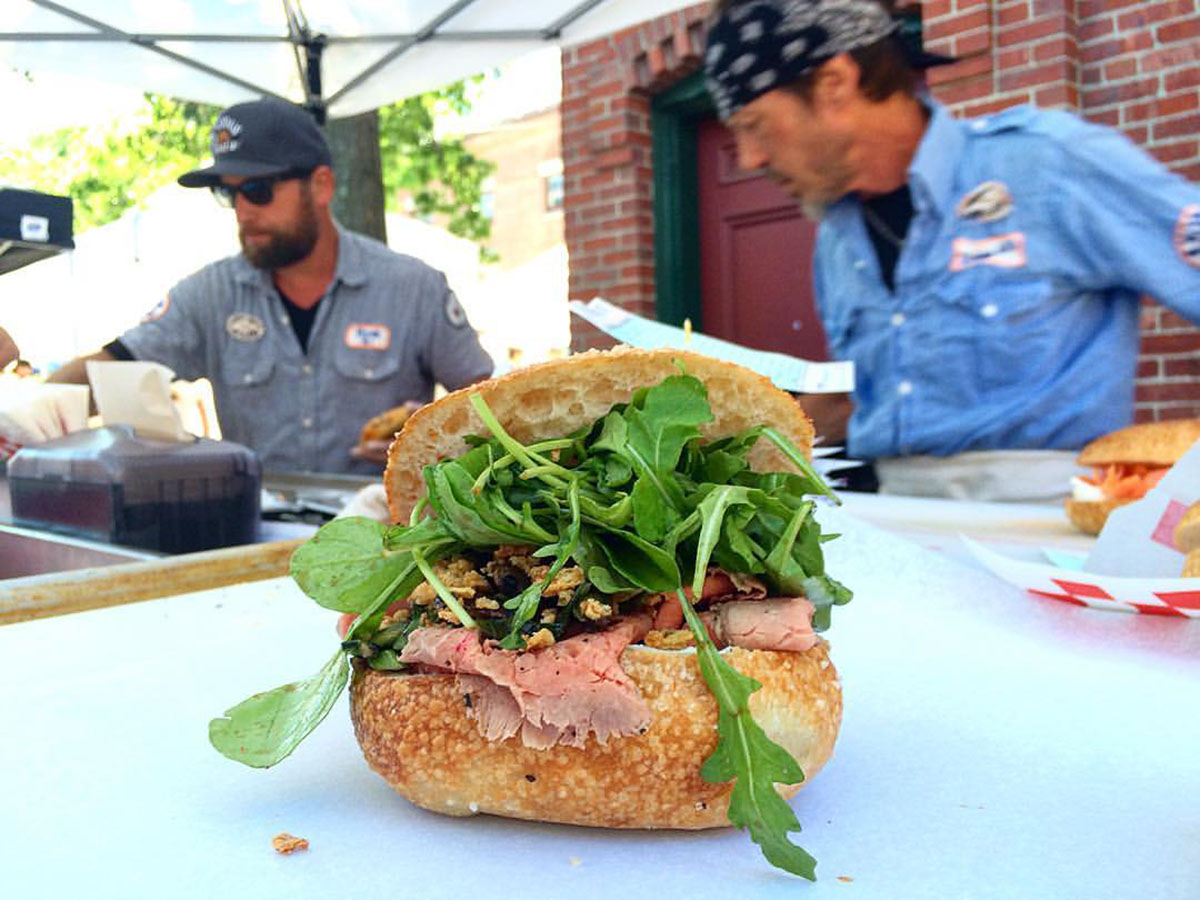 Exodus Bagels roast beef sandwich at Egleston Farmers Market