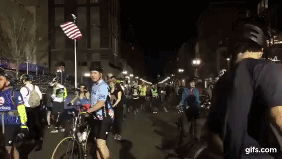 midnight marathon bike ride finish line timelapse