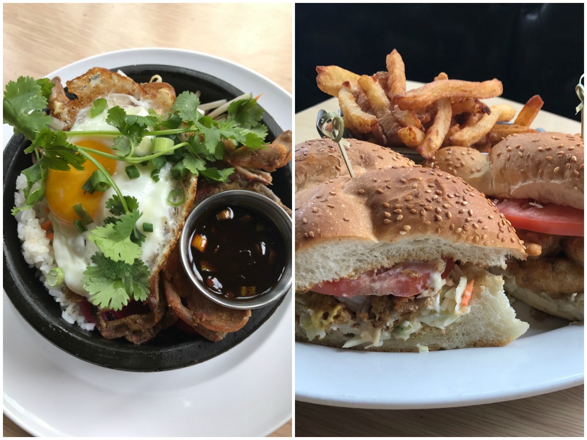 Soft-shell crab rice bowl and po' boy at Met Back Bay