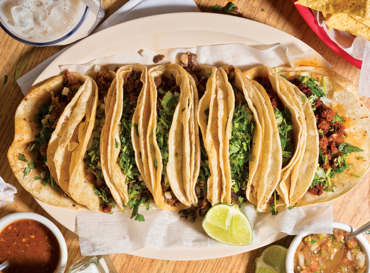 A VARIETY OF TACOS FROM TAQUERIA EL AMIGO, IN WALTHAM. / PHOTOGRAPH BY TOAN TRINH for "Cheap Eats in Boston from A to Z" 