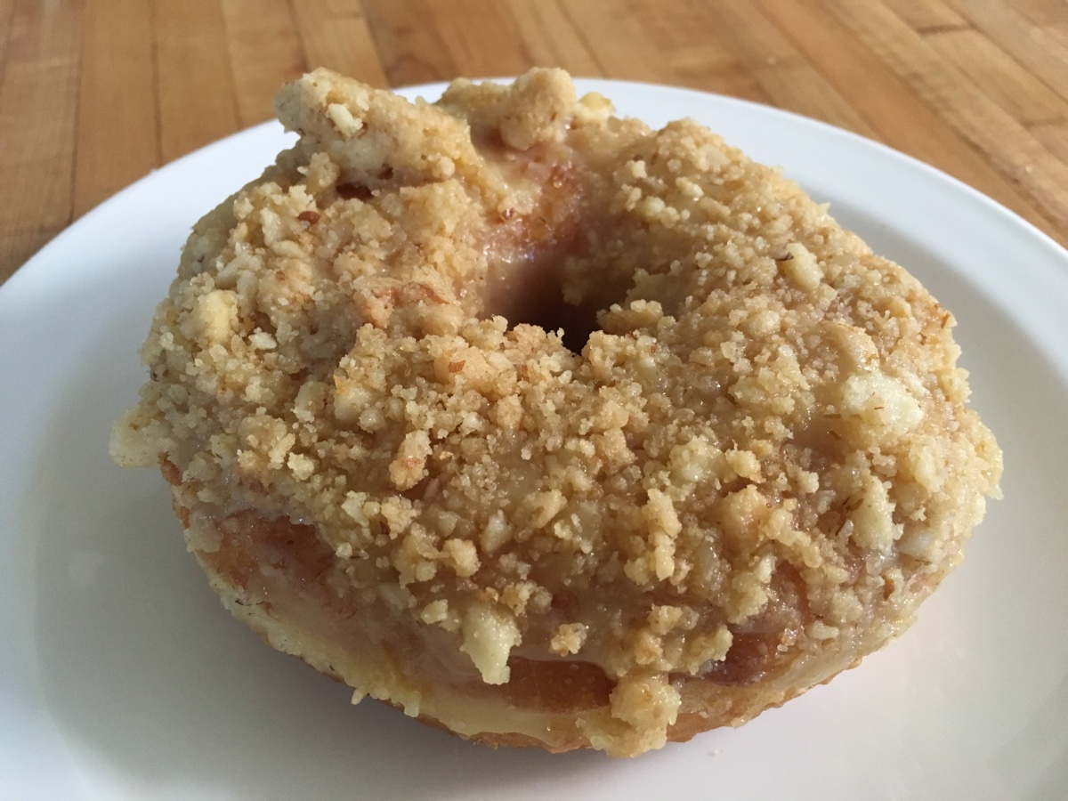 This white chocolate, macadamia, and katsuobushi doughnut is a collaboration between chef Tony Maws and Union Square Donuts
