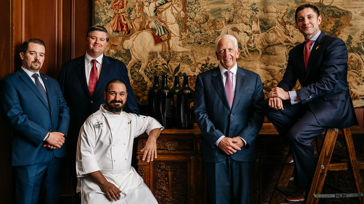 From left, Grill 23 wine director Brad Fichter, executive vice president Chris Himmel, executive chef Brian Kevorkian, founder Ken Himmel, and corporate beverage director Brahm Callahan