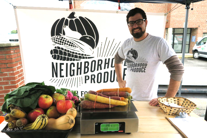 Matt Gray at a Neighborhood Produce pop-up at Winter Hill Brewing Company in fall 2016