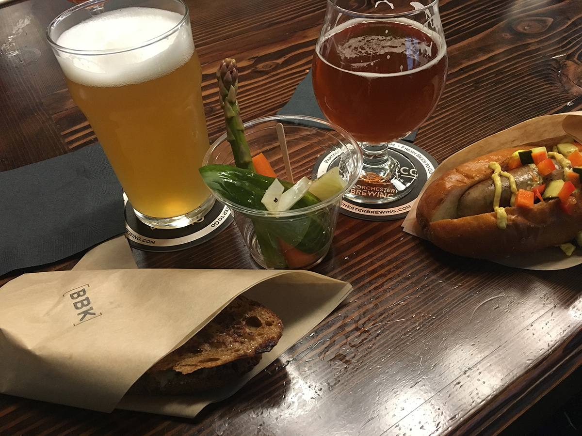 Brato Brewhouse + Kitchen brewed a beer at Dorchester Brewing Co. and served sandwiches there in May