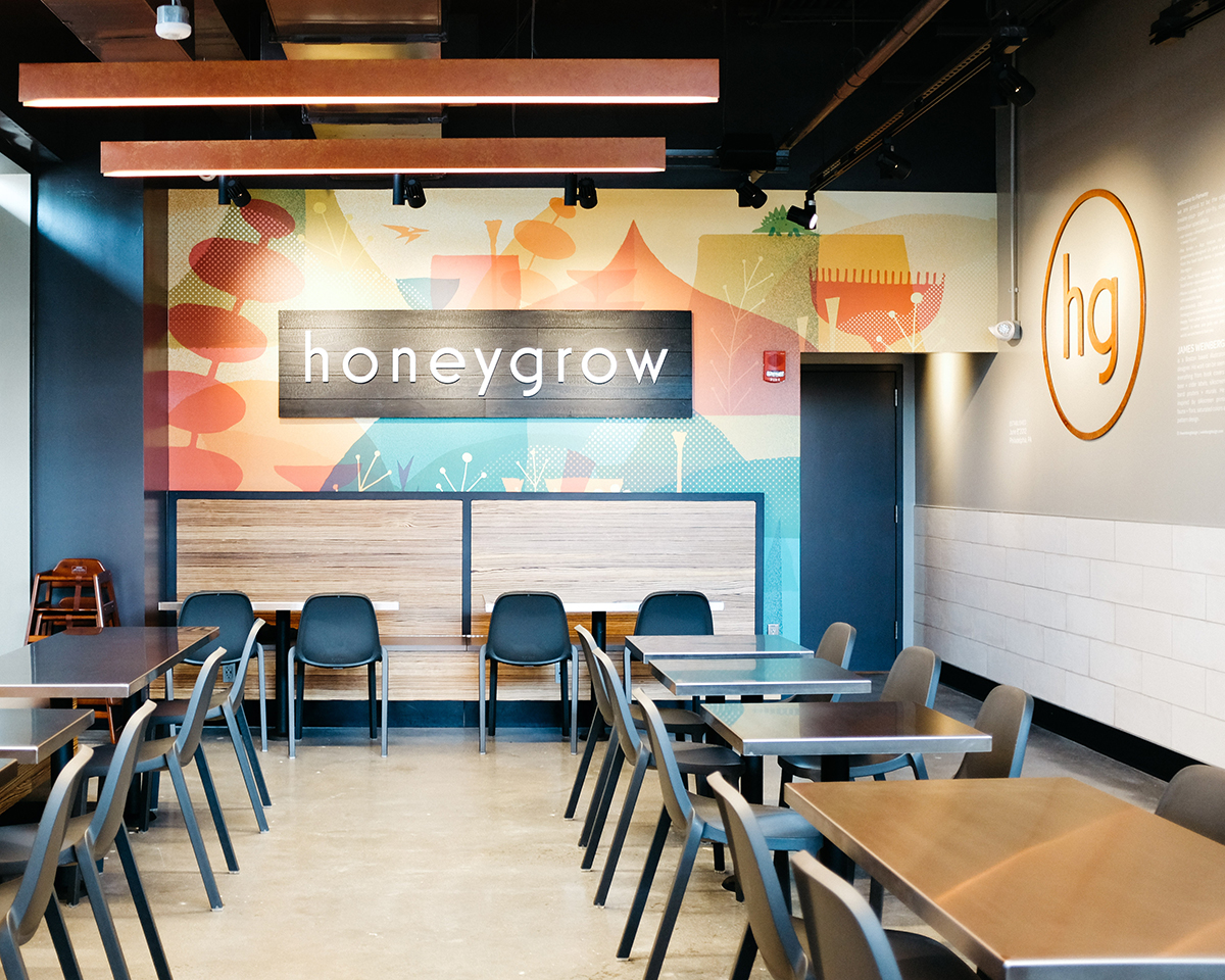 Honeygrow in Fenway features colorful art by Boston illustrator and designer James Weinberg