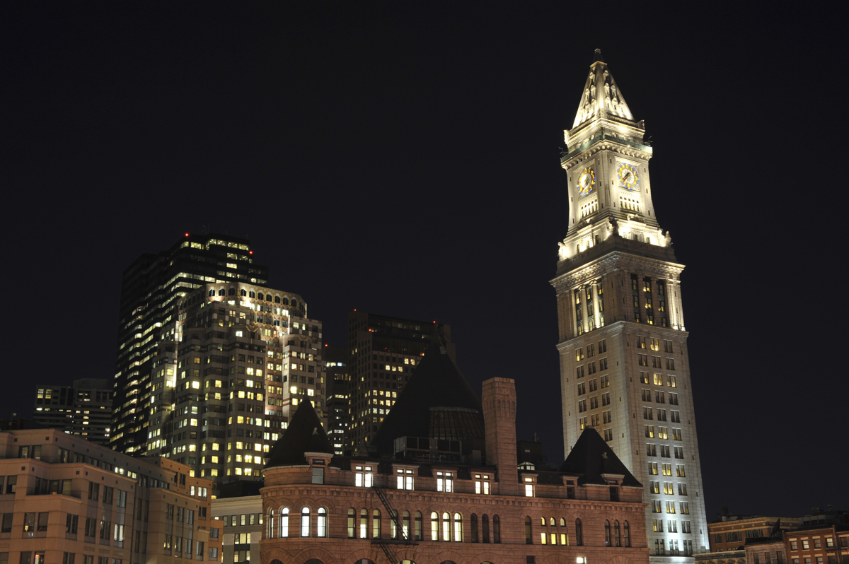 "Old Custom House at night, Boston, Massachusetts" 