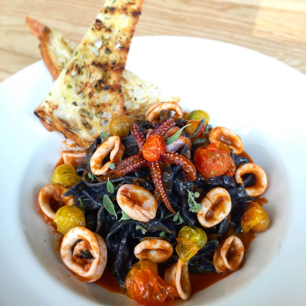 Squid Ink and Calamari pasta at Tender Greens