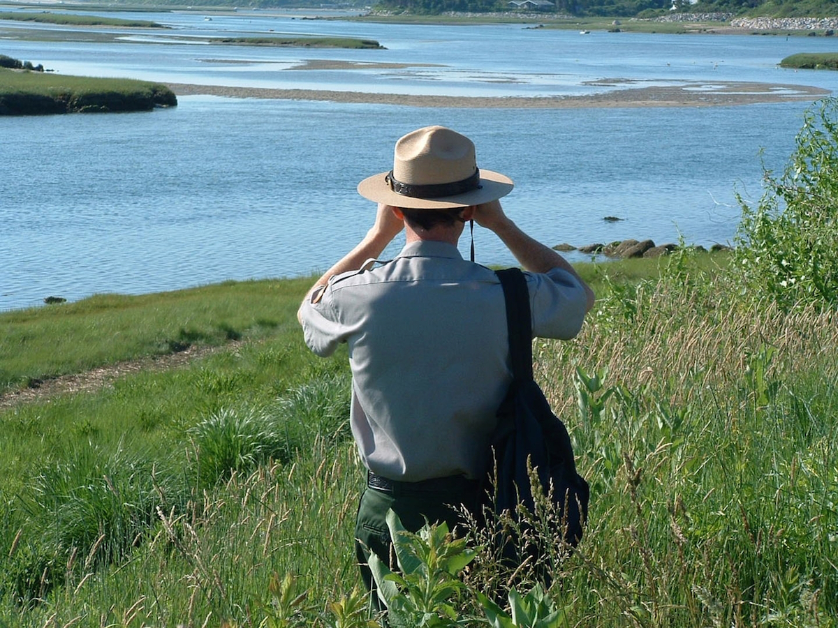 A national park ranger looks out over the sea