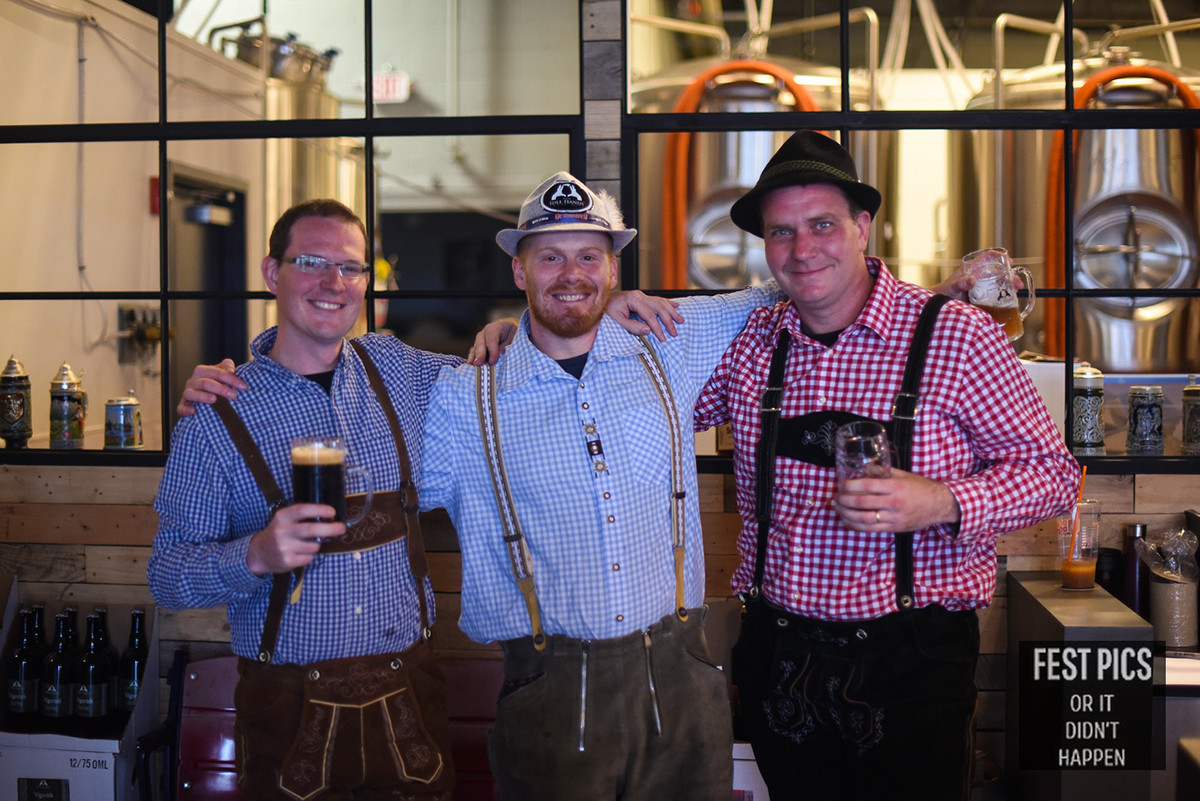 Chris Harlow, head brewer Brett Bauer, and Mark Hickernell at Idle Hands Oktoberfest party in 2016