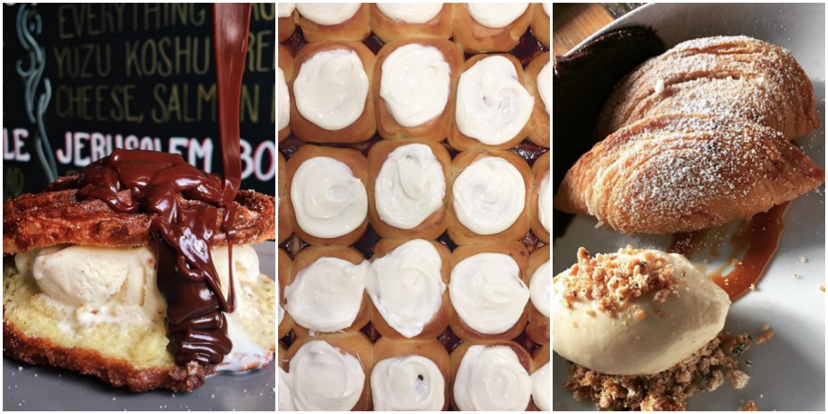 (L to R) Churro ice cream sandwich at Little Donkey via Instagram / Brown Butter Cinnamon Roll at Flour Bakery via Joanne Chang on Instagram / Banana Caramel Puffs at Tiger Mama via Dee Steffen Chin on Instagram