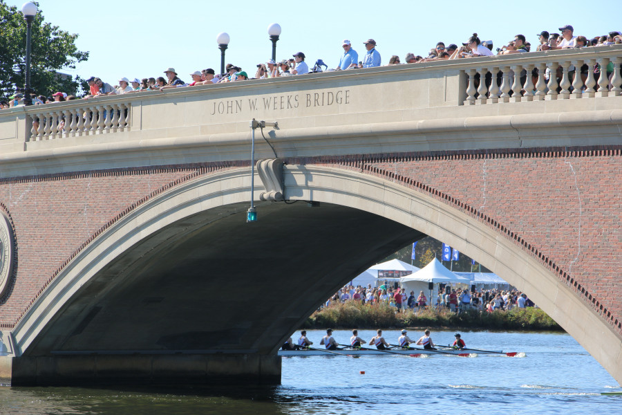 People will binoculars on a bridge