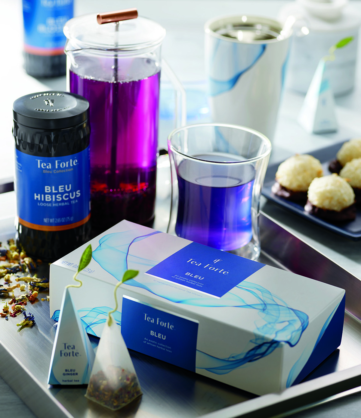 Tea Forte's new bleu collection will be for sale at its forthcoming Boston shop