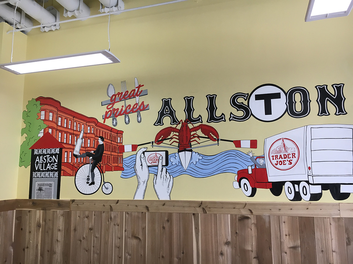 A Harvard-centric mural at Trader Joe's Allston