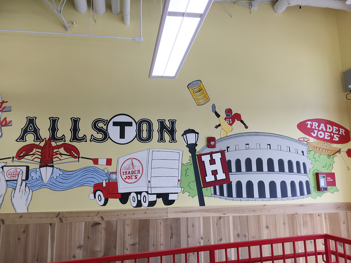 A Harvard-centric mural at Trader Joe's Allston