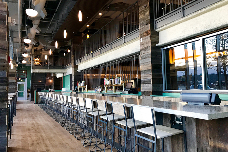 The main bar at Flatbread Company at Boston Landing, Brighton