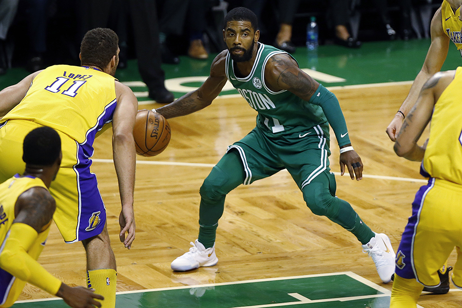 Boston Celtics' Kyrie Irving looks for an opening on Wednesday, Nov. 8, 2017