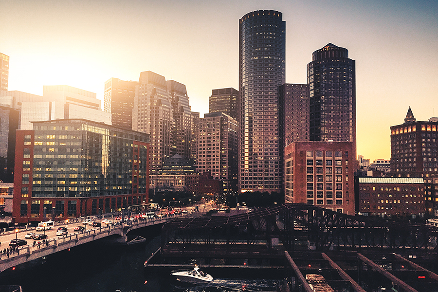 The Boston skyline at sunrise