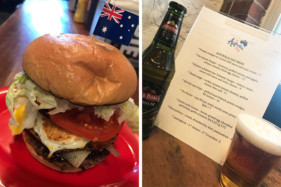 The Aussie burger, and the full Australia Day menu at KO Pies at the Shipyard