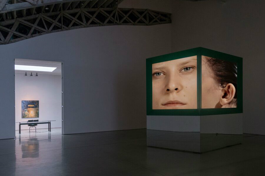 A woman's face on a box at the Art in the Age of the Internet at the Museum of Contemporary Art