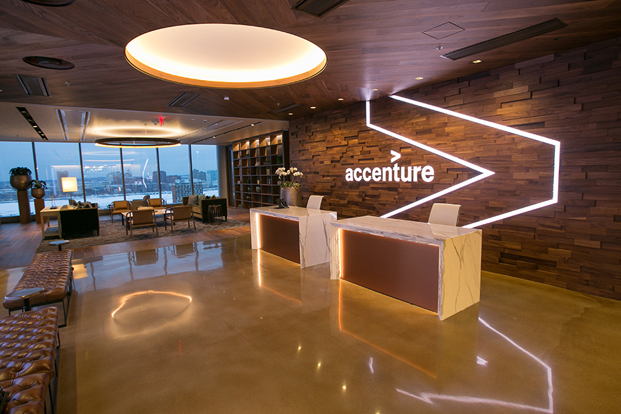 The new Accenture office, featuring the company's logo