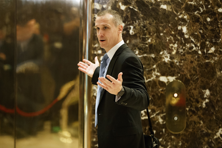 Corey Lewandowski, former campaign manager for President-elect Donald Trump, talks with reporters as he arrives at Trump Tower, Tuesday, Nov. 29, 2016, in New York. (