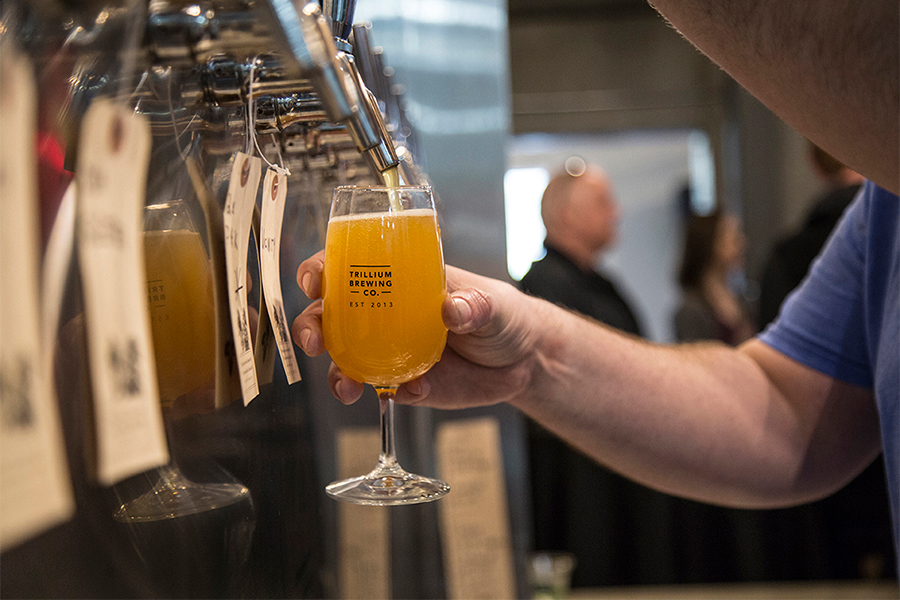 A beer poured from the tap at Trillium Brewery in Canton