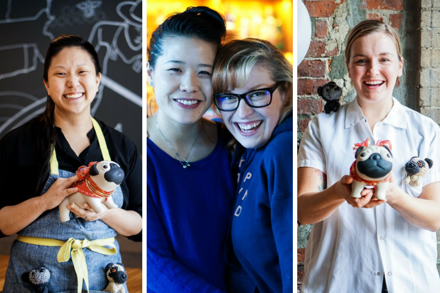 (L to R) Mei Mei chef Irene Li, Pagu chef Tracy Chang and Tanuki founder Rebekah Powers, SRV pastry chef Meghan Thompson