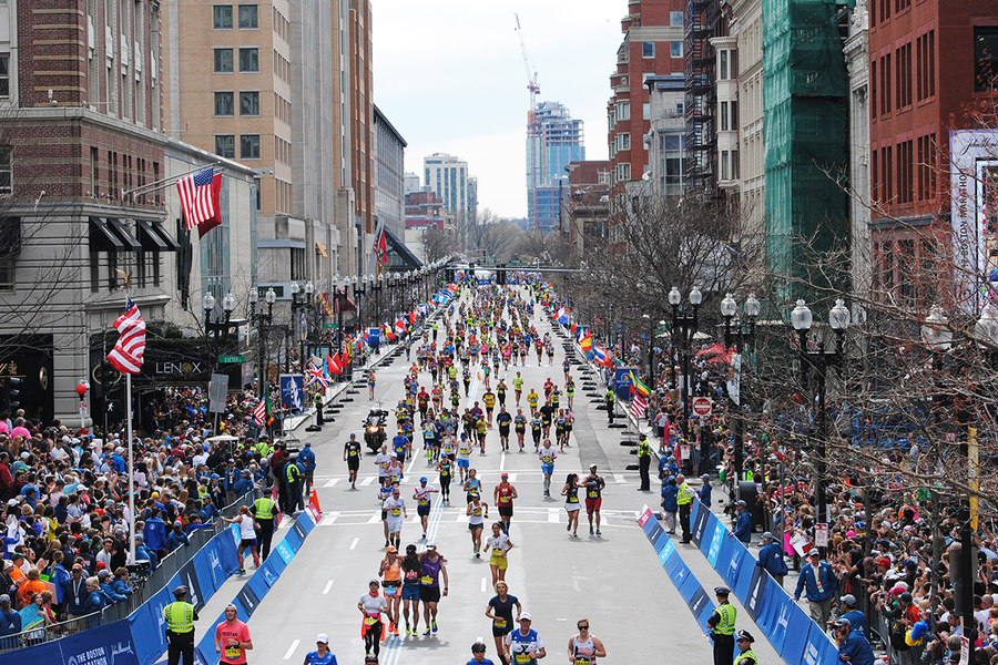 Runners at the Boston Marathon