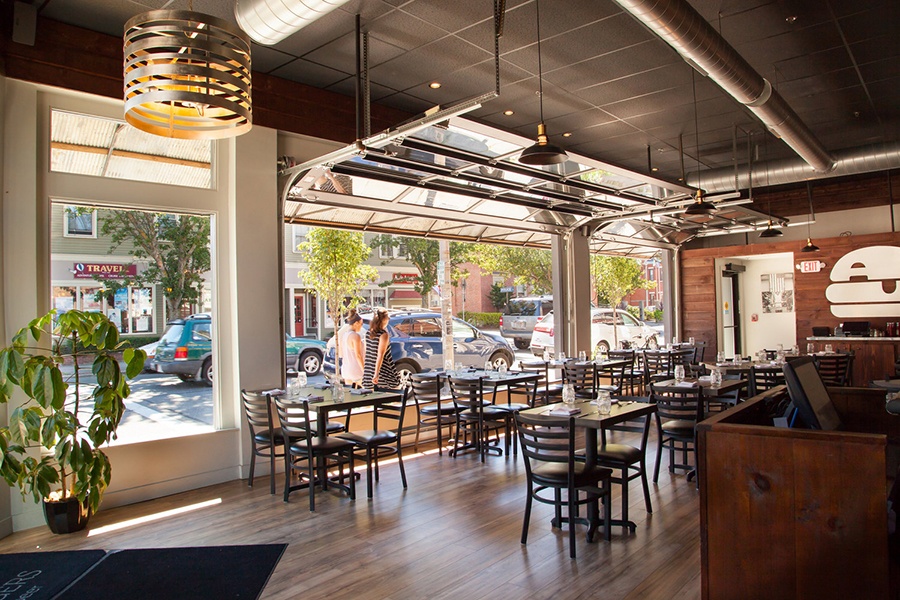 The dining room at A&B Burgers in Beverly. The restaurant will coincidentally expand into the Beverly Boston this fall