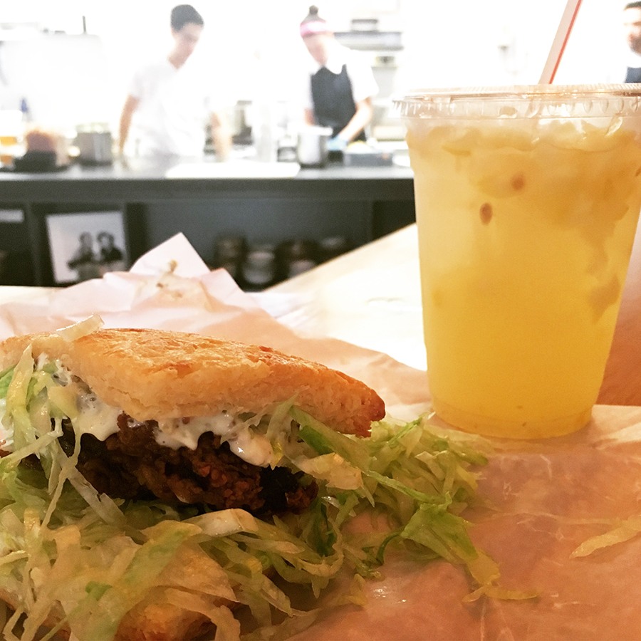 Fried chicken and a biscuit and a fresh-squeezed lemonade at Asta