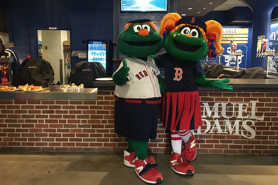 Red Sox mascots Wally and Tessie at the Sammy's on 3rd bar