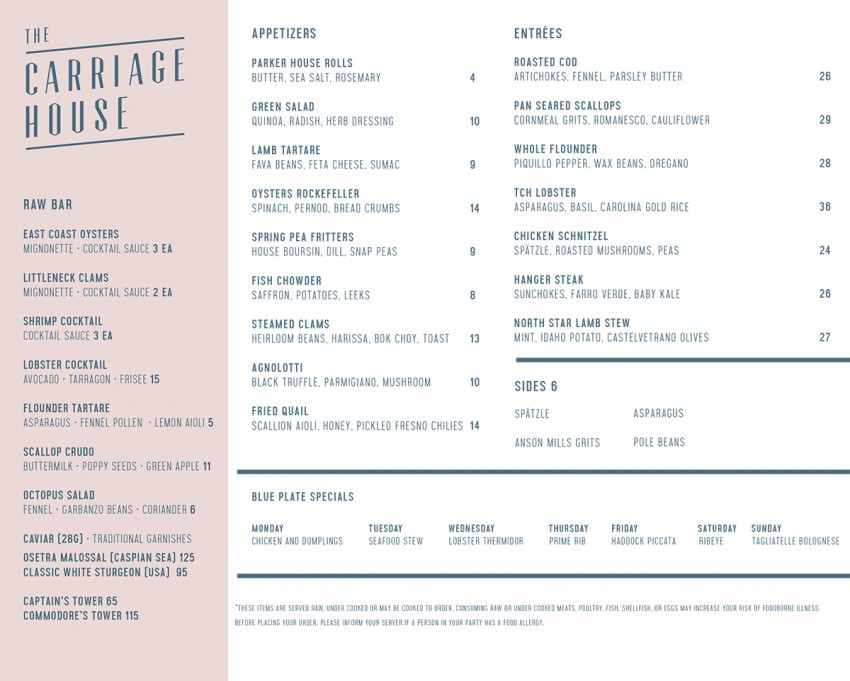 Check Out the Menu at the Carriage House in Rye, N.H.