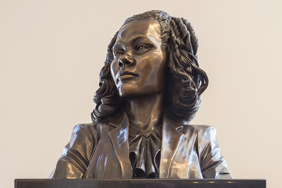 A bronze bust of Coretta Scott King