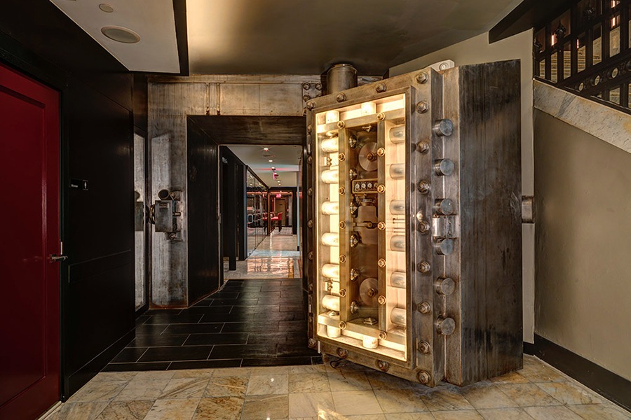 The entrance to the vault of private dining rooms at Boston Chops, in Downtown Crossing