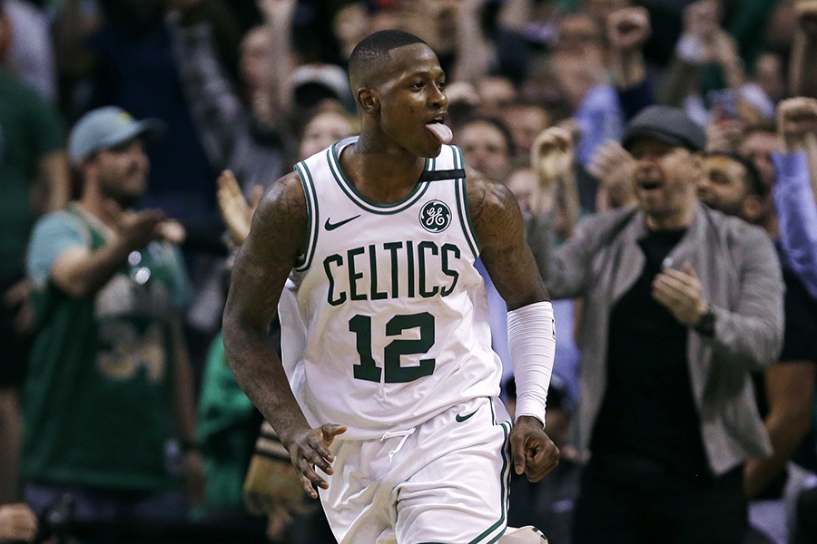 Boston Celtics guard Terry Rozier celebrates 