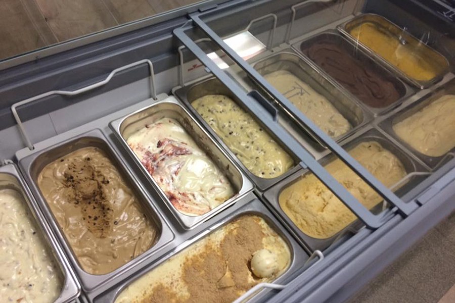 coolers are stocked at Tipping Cow Ice Cream in Somerville