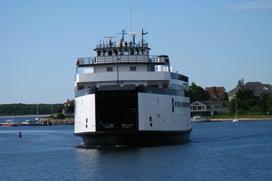 A ferry in the water