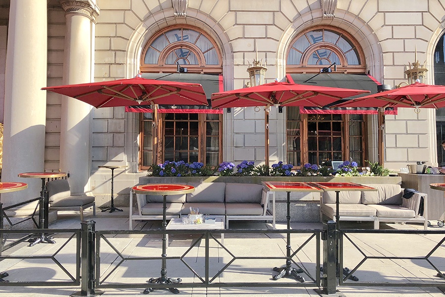 The revamped patio at Oak Long Bar at the Fairmont Copley Plaza