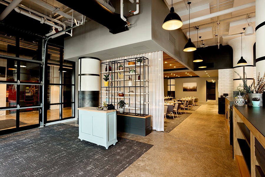 The entrance to Chickadee, a restaurant in the Innovation and Design Building in the South Boston Seaport
