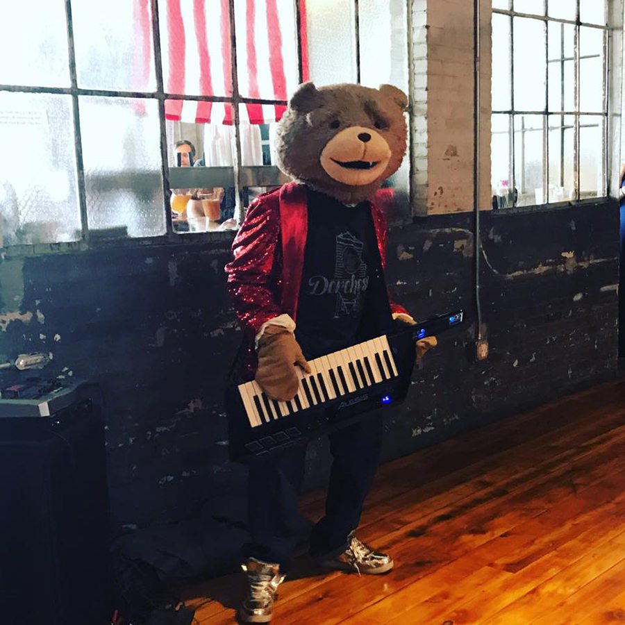 Keytar Bear rocking out at a past DBCo. party. The busker returns to the taproom Saturday, July 21, for DBCo.'s second anniversary.