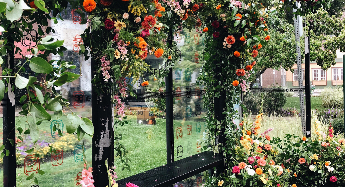 A "Flowerbomb" Spruced Up a Bus Stop in Everett This Morning