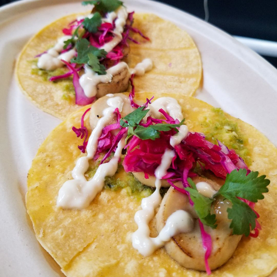 "Scallop" tacos at Rewild.