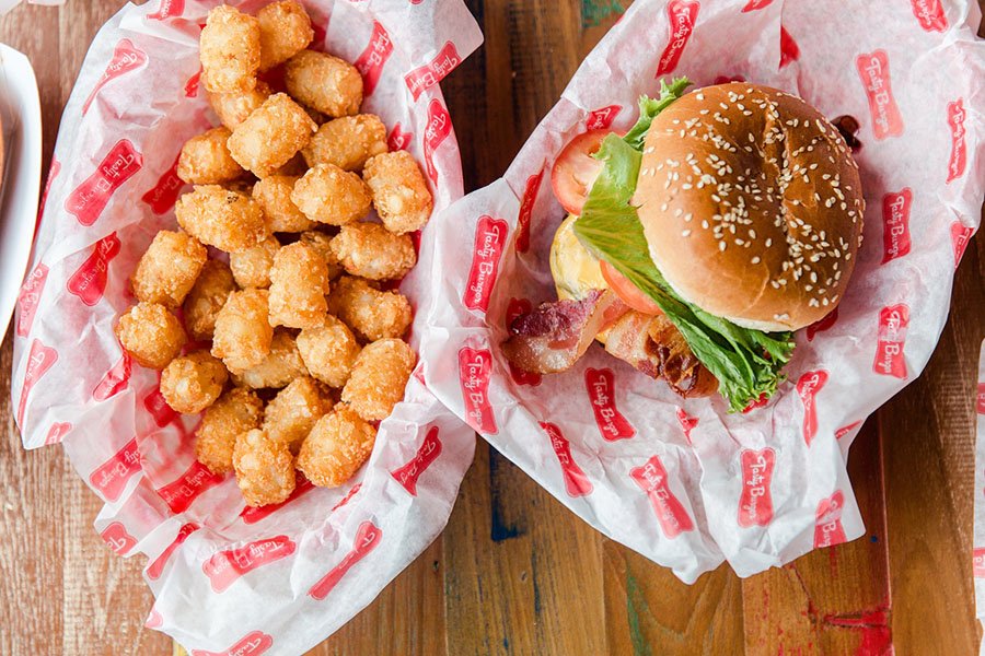 Tasty Burger tater tots and cheeseburger