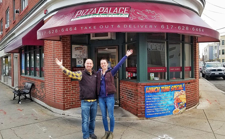 Pastry Chef Sarah Murphy (right) and her boyfriend, Jon Olszewski, outside the future home of Vinal Bakery