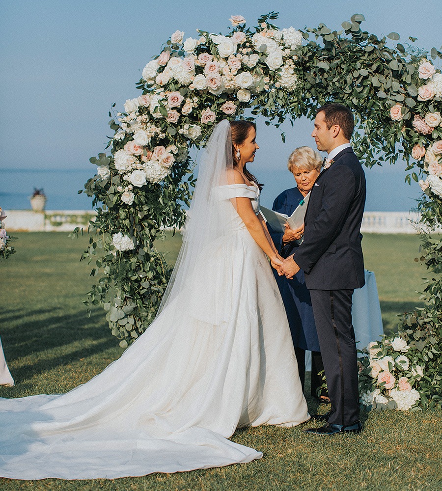 Floral arch at Rosecliff wedding