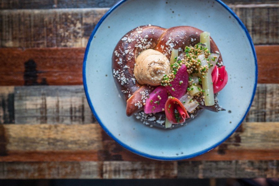 Chef Michael Scelfo's warm rye pretzel at Longfellow Bar.