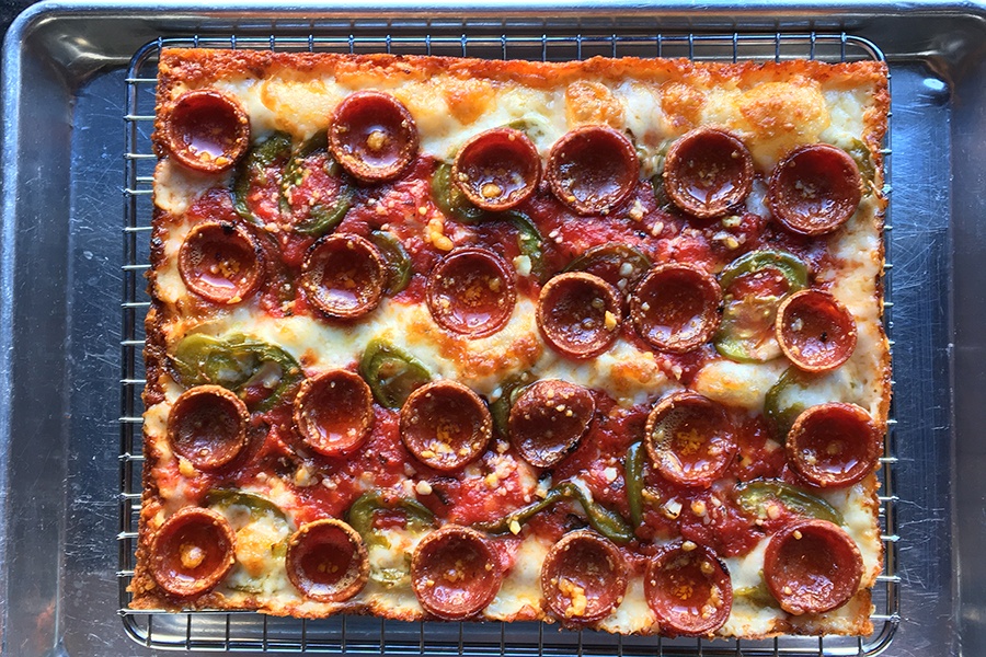Detroit-style pizza at Emmy Squared