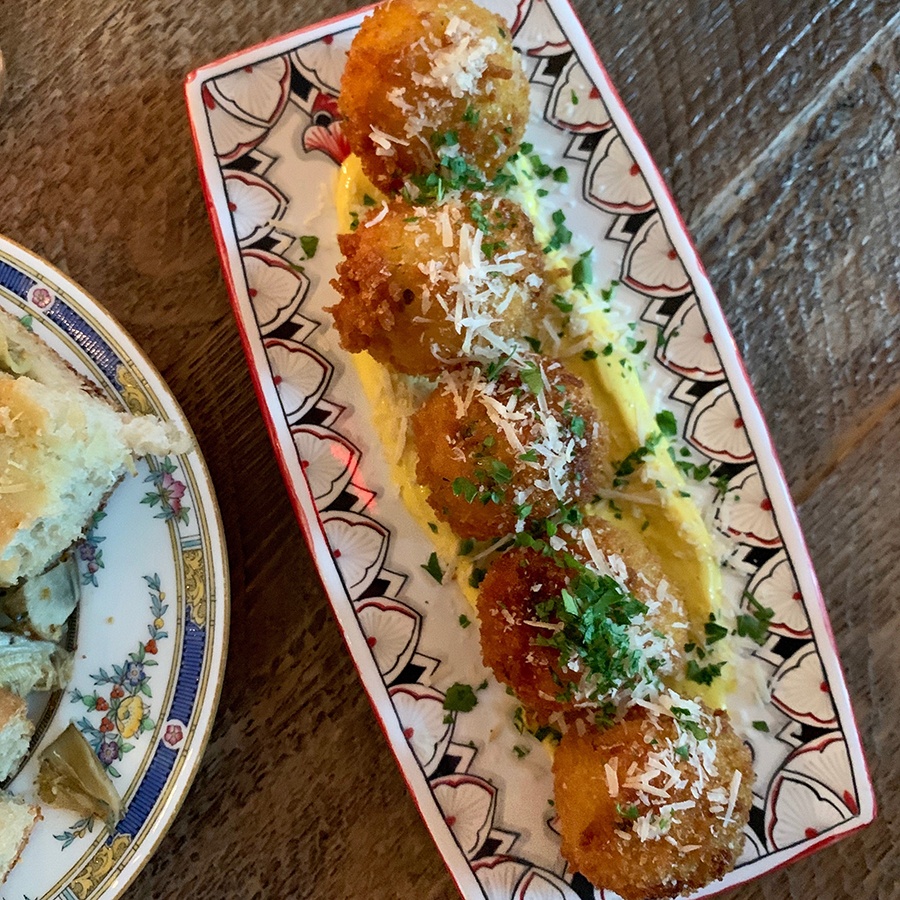 Spring pea and coppa arancini at Chef Ronsky's Trattoria